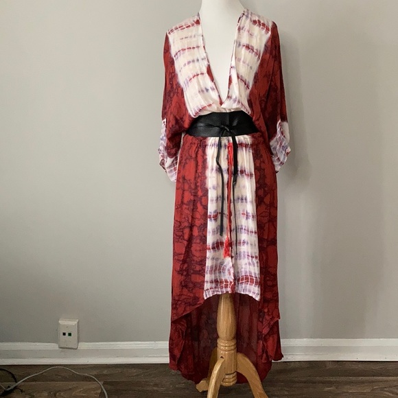 5⭐️!!  NWT Boho Tie Dye Kimono Duster Red/White Small - Picture 5 of 12